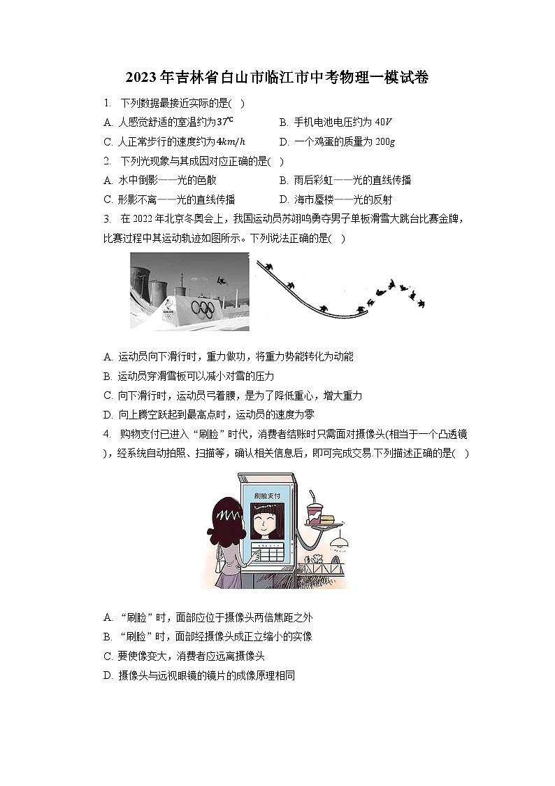 2023年吉林省白山市临江市中考物理一模试卷01