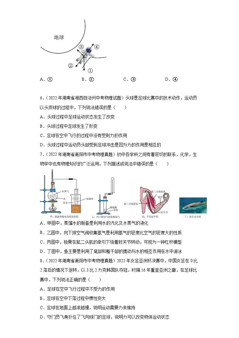 湖南省各地市2022年中考物理真题分项汇编-04力的概率与性质、弹力、重力02