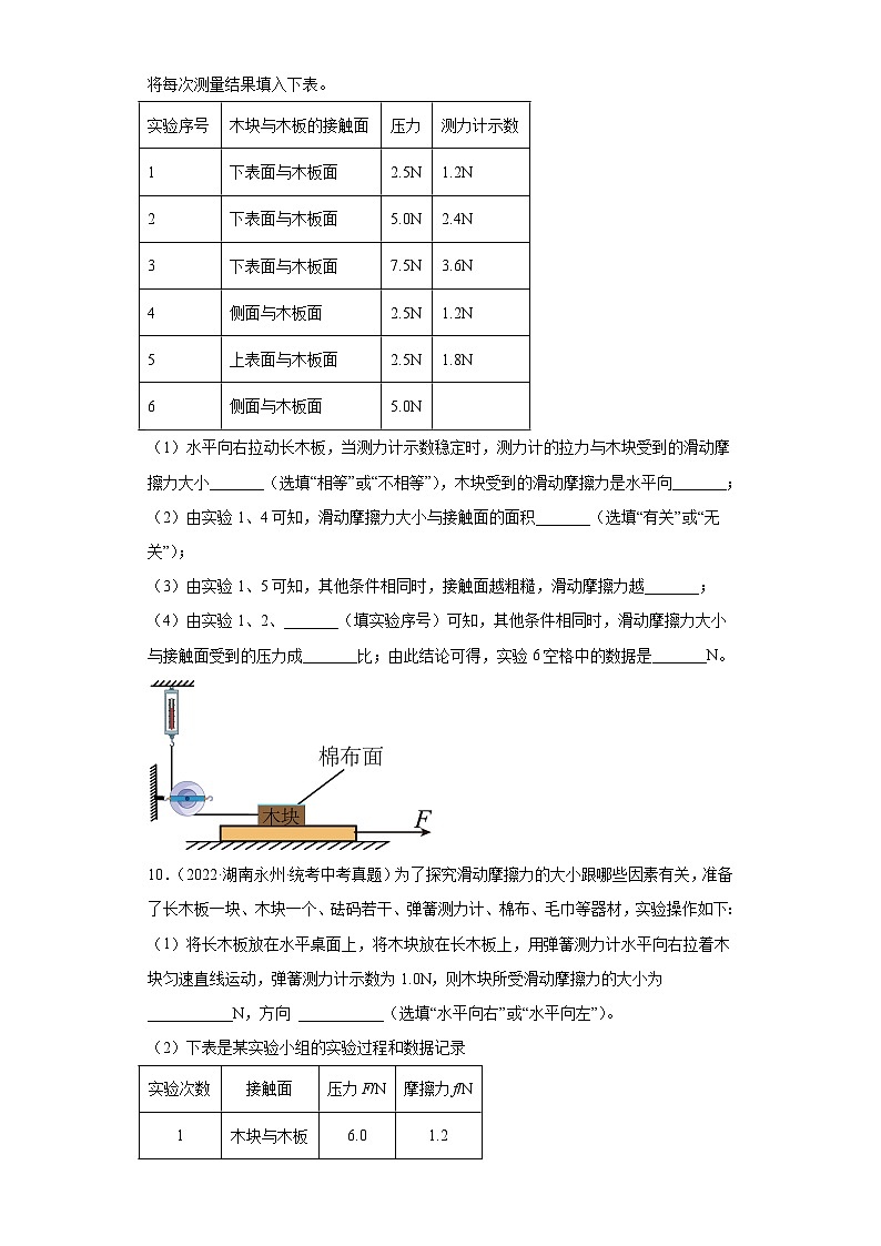 湖南省各地市2022年中考物理真题分项汇编-05摩擦力03