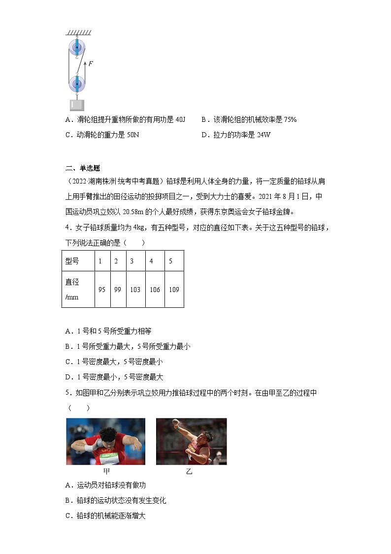 湖南省各地市2022年中考物理真题分项汇编-12简单机械与机械效率02