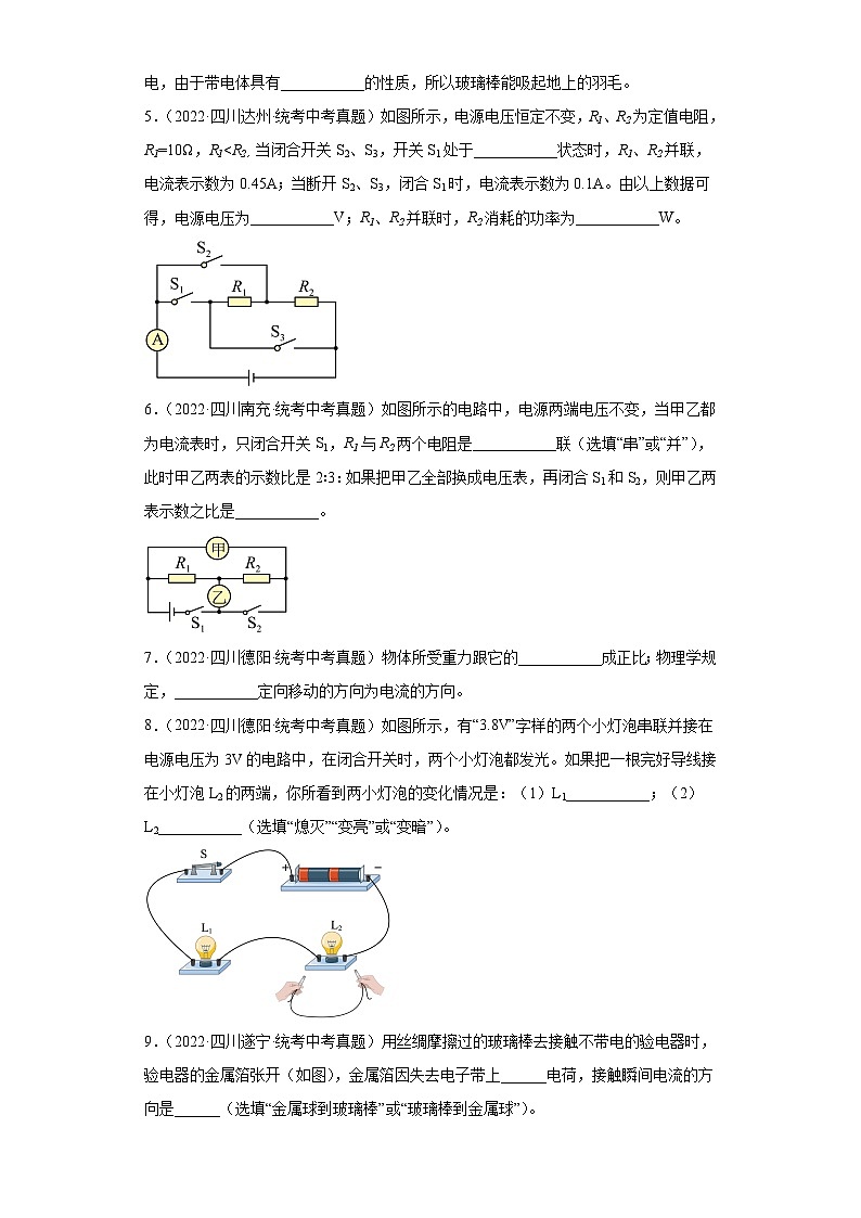 四川省各地市2022年中考物理真题分项汇编-18电磁学（电流和电路-非选择题）02