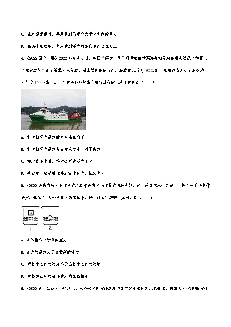 2022年中考物理真题分类练习—压强与浮力第2页