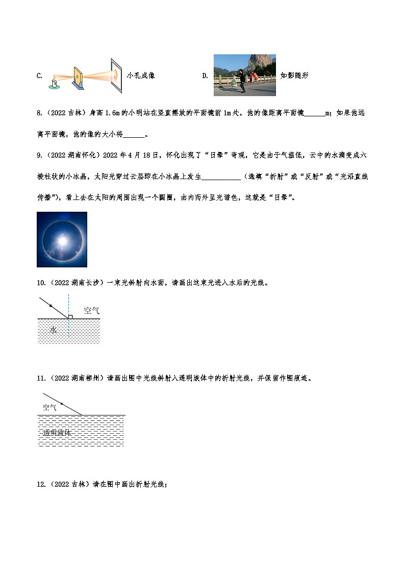 2022年中考物理真题分类演练—光现象03