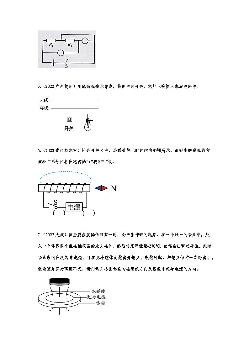 2022年中考物理真题分类训练—电学作图专题02