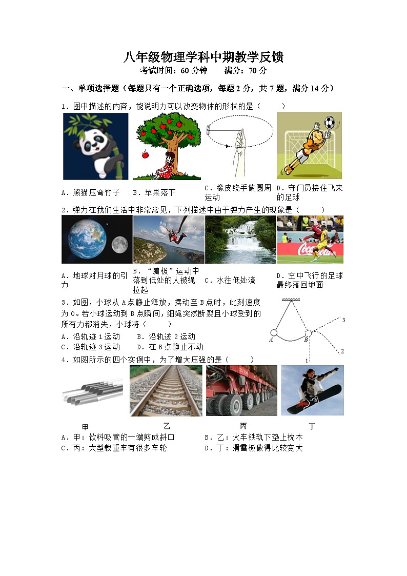 广东省深圳市海湾中学2022-2023学年八年级下学期期中考试物理试题第1页