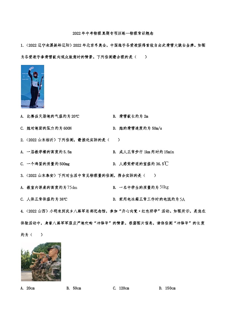 2022年中考物理真题专项训练—物理常识概念（三）01