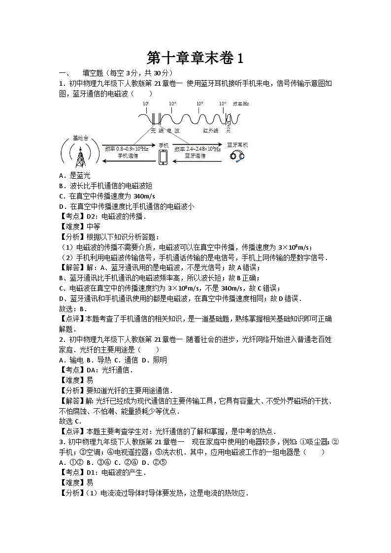 初中物理教科九年级下单元测试卷-第十章章末卷1第1页