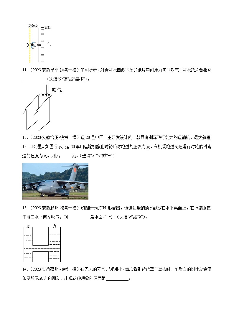 2023年安徽省各地九年级物理中考一轮模拟试题分类选编：压强03