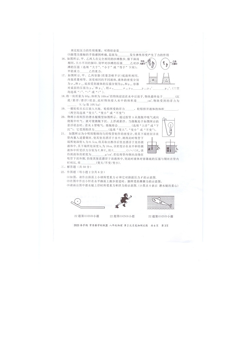 江苏省泰州市兴化市常青藤学校联盟2022-2023学年八年级下学期第二次月考物理试卷第3页