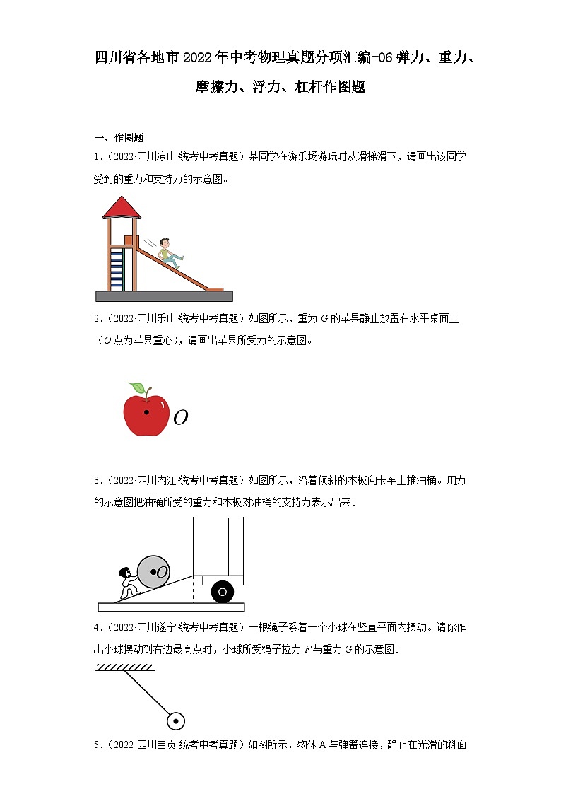 四川省各地市2022年中考物理真题分项汇编-06弹力、重力、摩擦力、浮力、杠杆作图题第1页