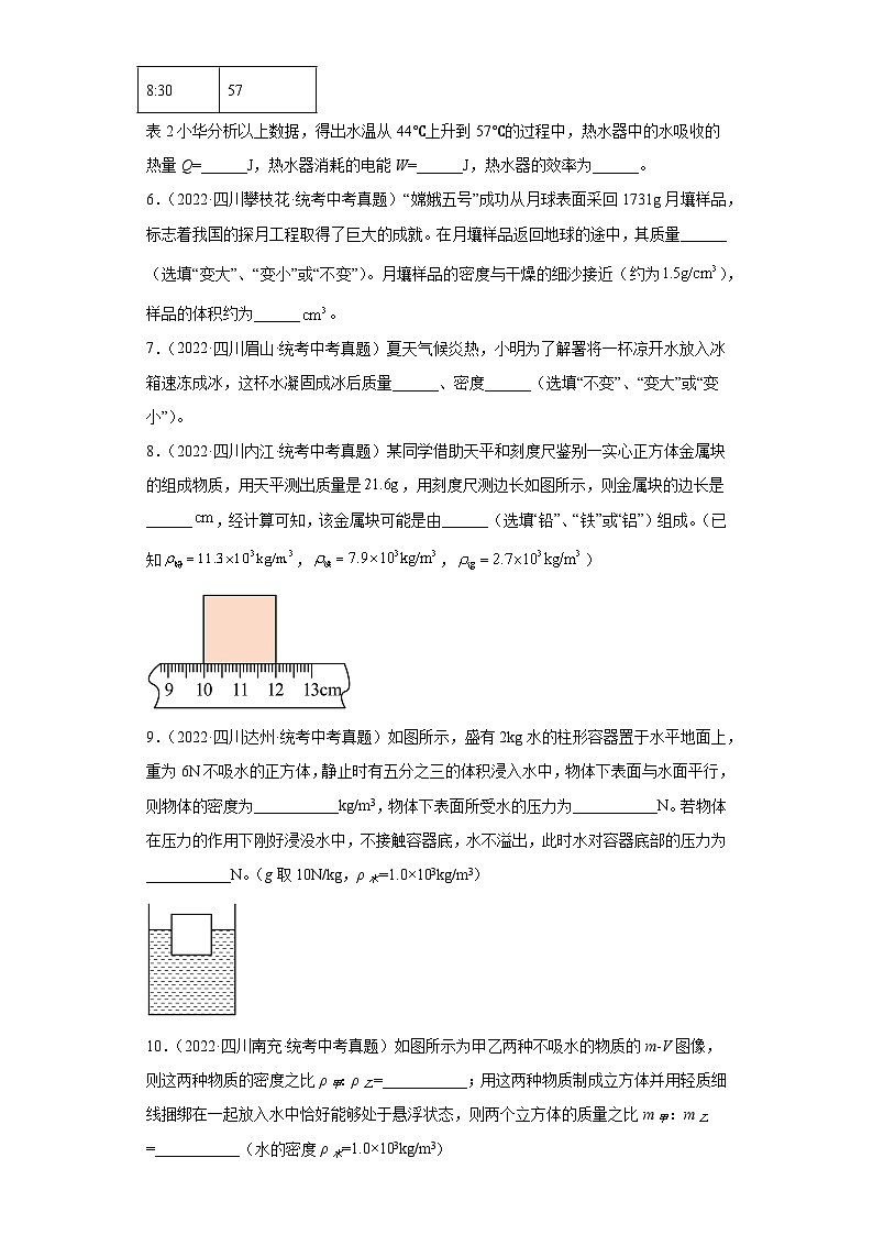 四川省各地市2022年中考物理真题分项汇编-02密度专题第3页