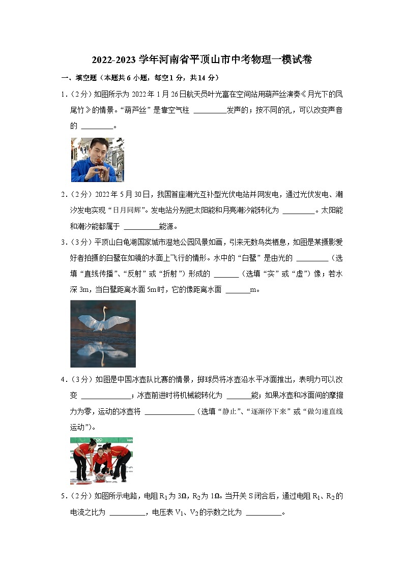 2023年河南省平顶山市中考物理一模试题（含答案）第1页
