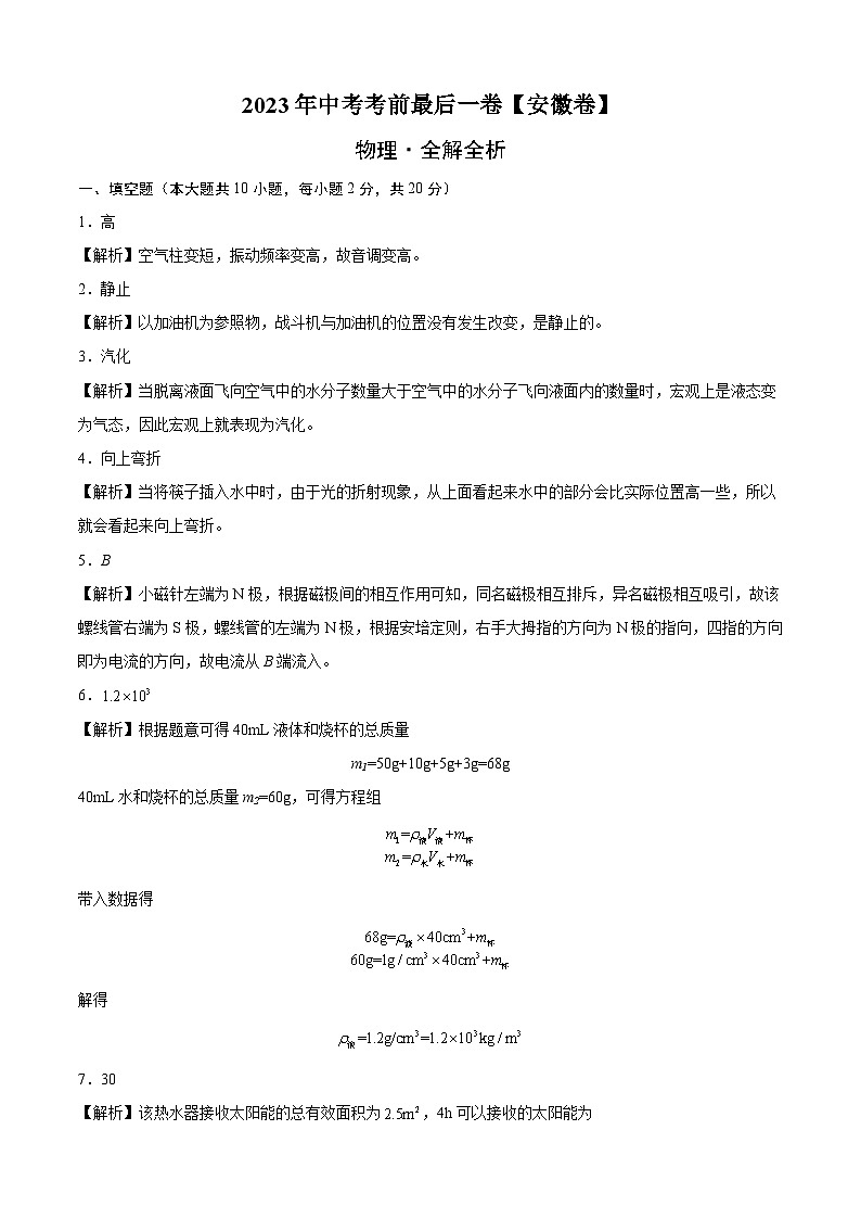 物理（安徽卷）2023年中考考前最后一卷（全解全析）第1页