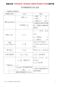 中考物理——初中常用公式大全、单位换算