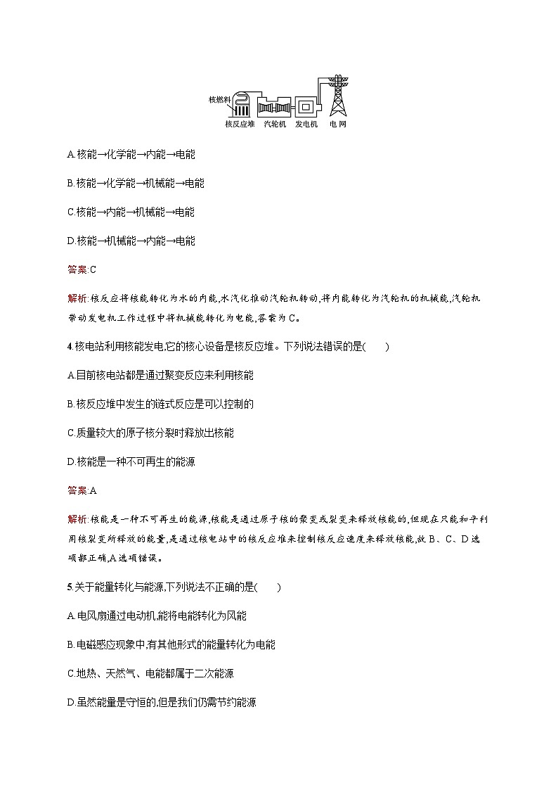 人教版中考物理总复习第六单元电与磁信息能源第22课时能源与可持续发展习题含答案03