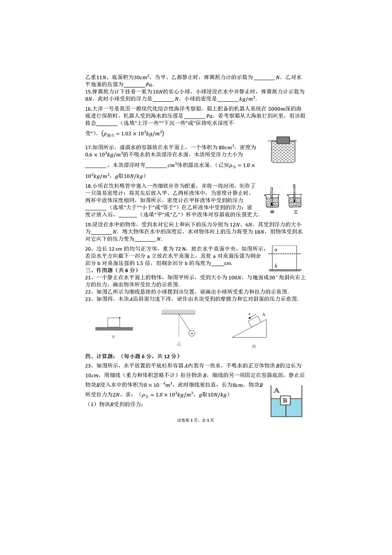 四川省眉山市仁寿县坝达初级中学校2022-2023学年八年级下学期5月期中物理试题03
