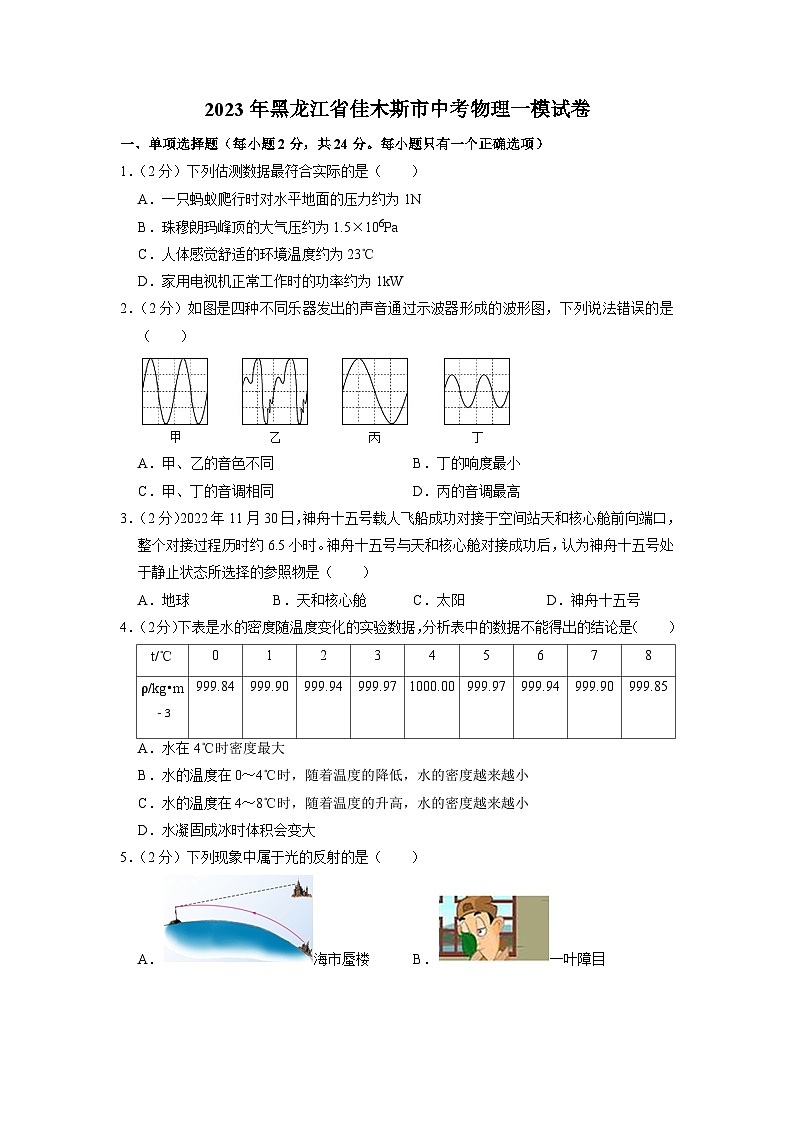 2023年黑龙江省佳木斯市中考物理一模试卷01