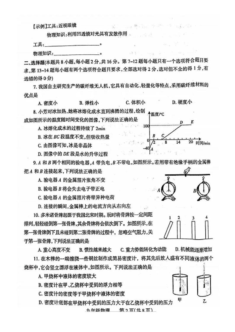 2023年河南焦作中考一模物理试卷及答案02