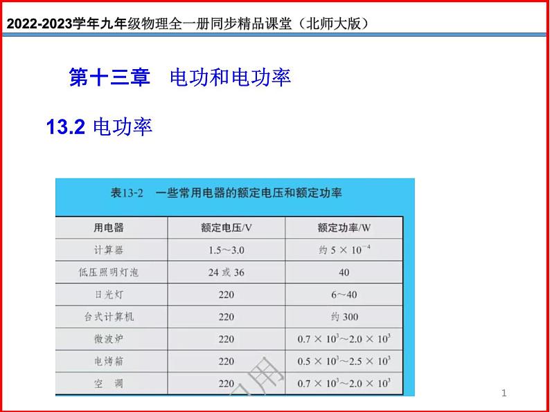 13.2电功率 -北师大版九年级物理全一册同步备课课件（ppt）01