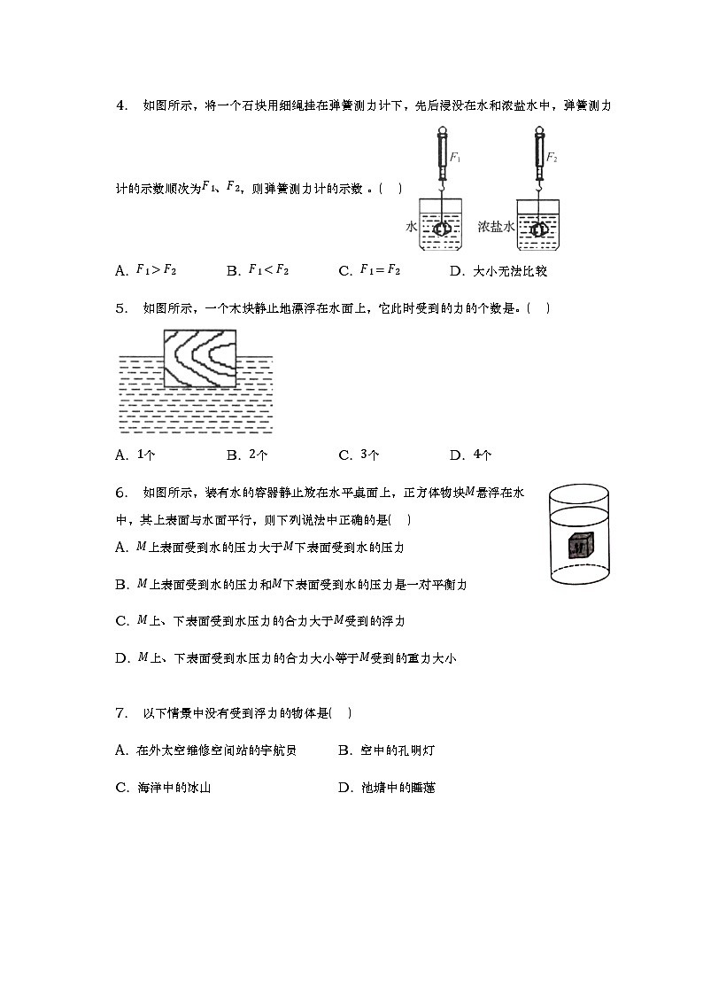 人教版物理八年级下册 10.1 浮力 课后练习02