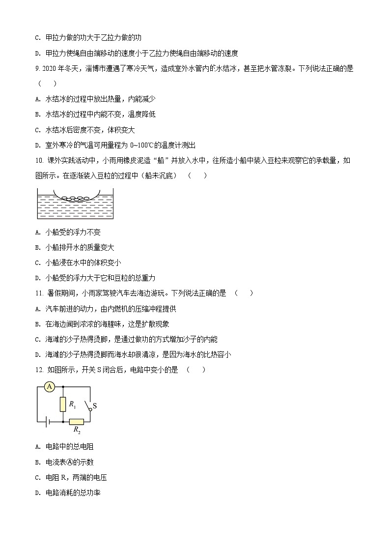 精品解析：2021年山东省淄博市中考物理试题（原卷版）03