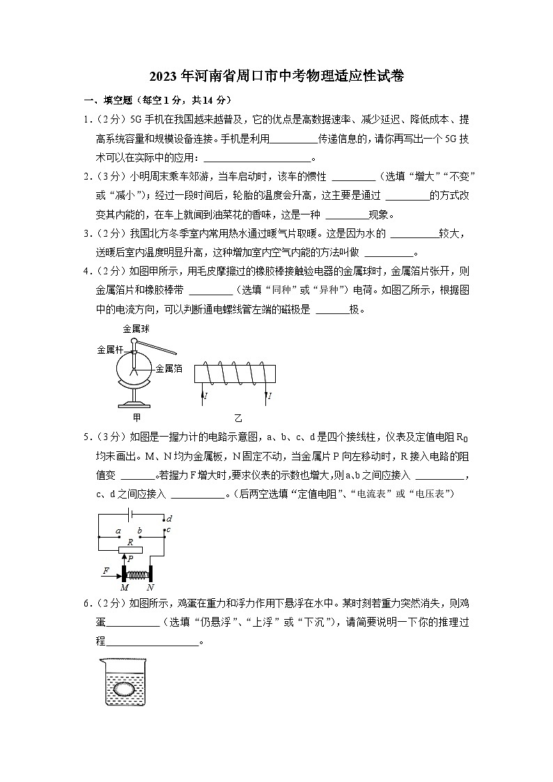 2023年河南省周口市中考物理适应性试卷.1第1页