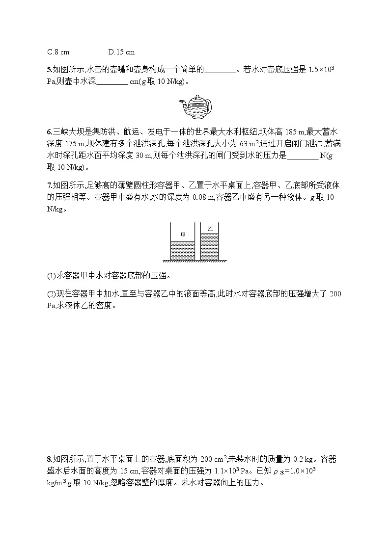 人教版初中物理八年级下册专项训练3液体压强的计算练习含答案第2页