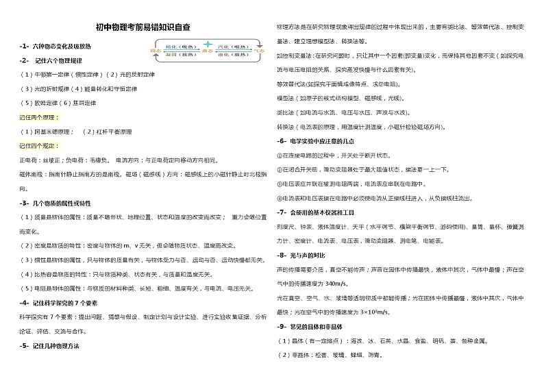 2023年中考  初中物理常见物理现象、易错知识点汇总第1页