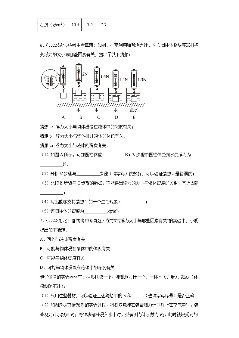 湖北省各地市2022年中考物理真题分项汇编-07浮力第3页