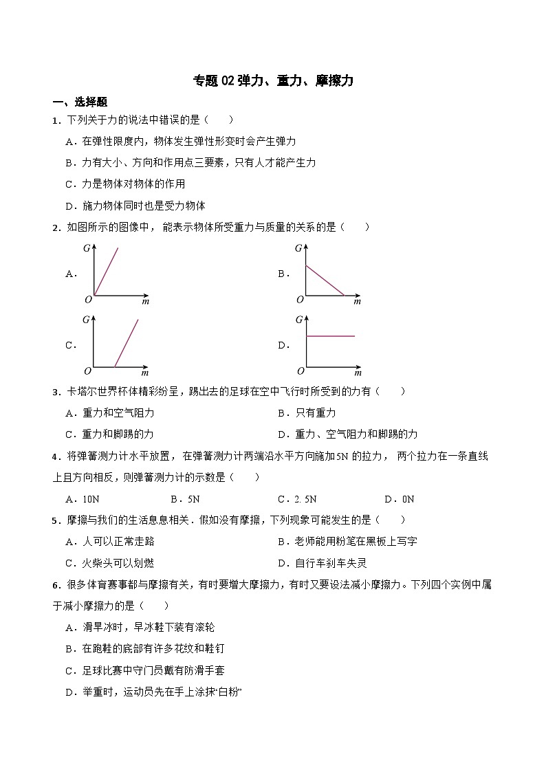2023年中考物理二轮复习专题训练02 弹力、重力、摩擦力01