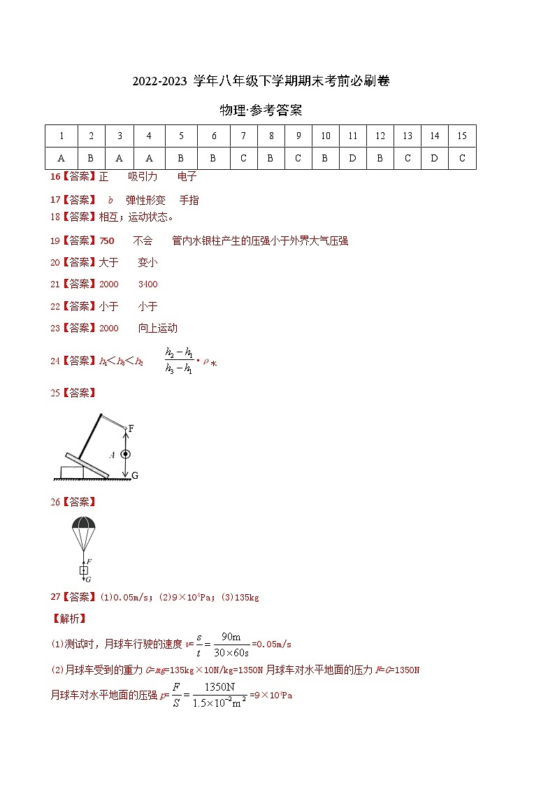 物理01卷（苏科版八年级下册全部）-（参考答案）第1页