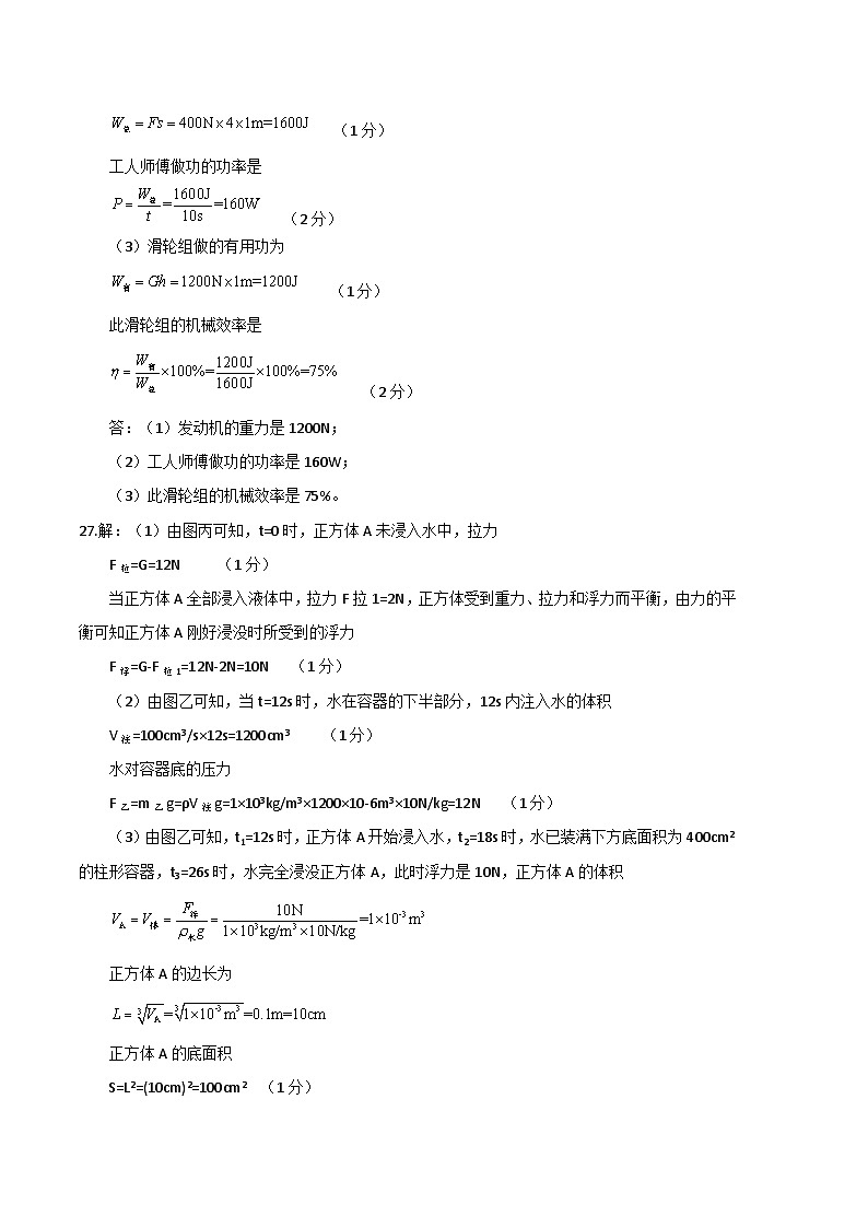 物理01卷（人教版八年级下）-（参考答案）第2页