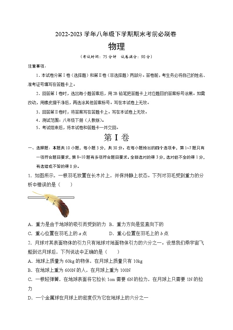 物理02卷（人教版八年级物理下册）-（考试版）A4第1页