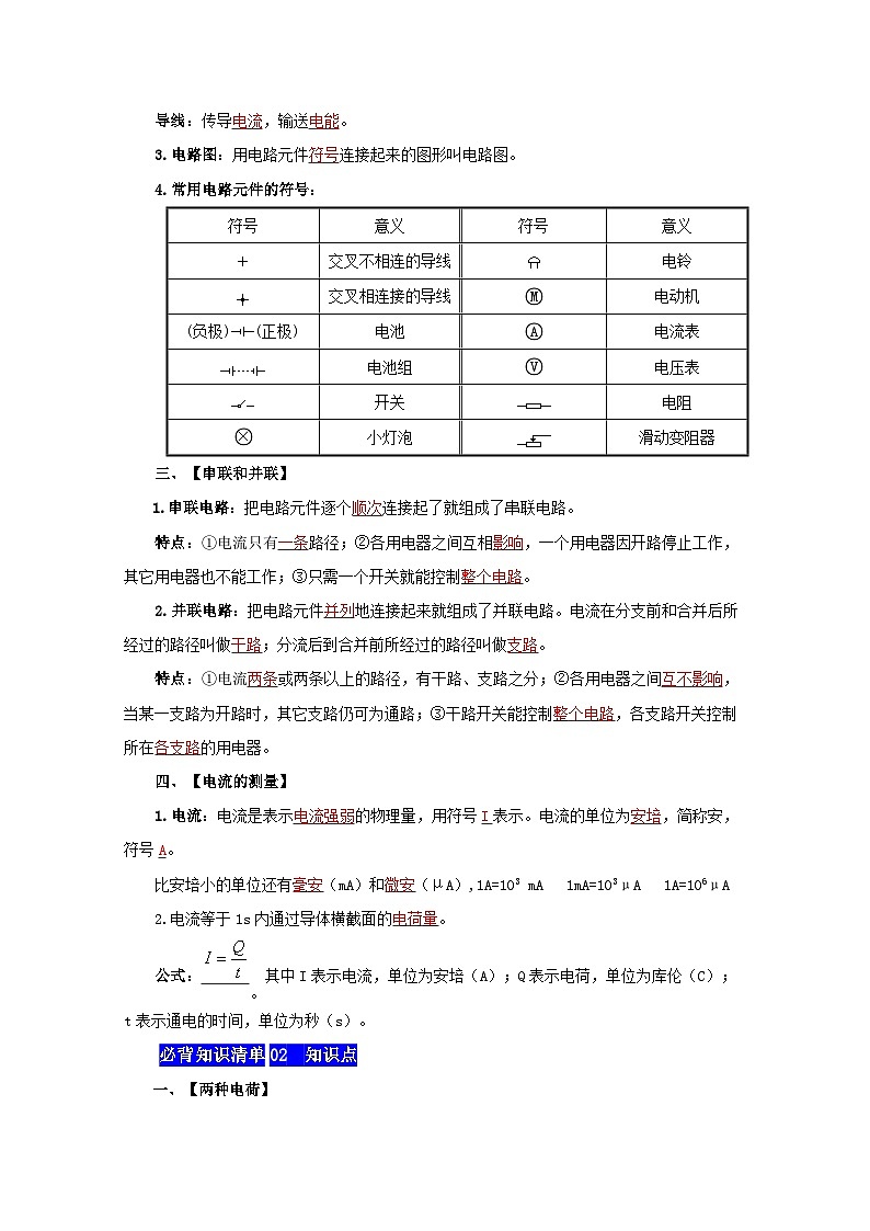 第十五单元  电流与电路——【期末复习】九年级物理全一册章节知识点梳理（人教版）02