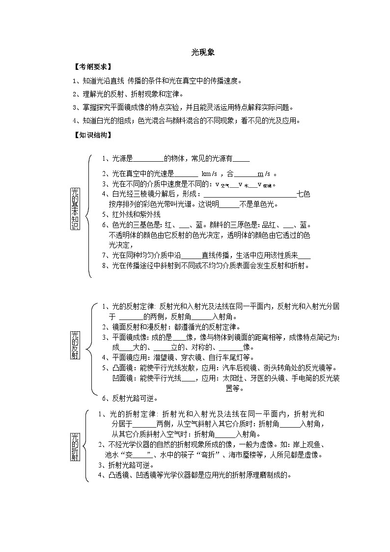 通用版初三物理中知识点复习——光现象第1页