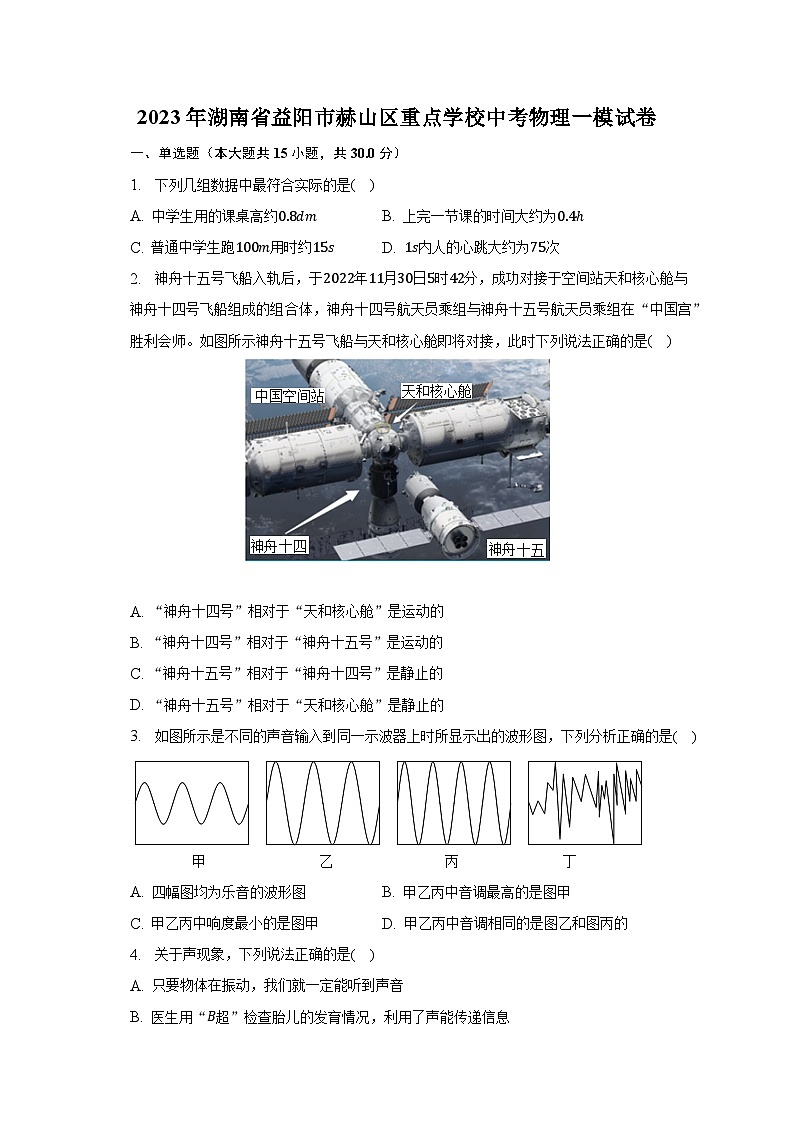 2023年湖南省益阳市赫山区重点学校中考物理一模试卷-普通用卷第1页