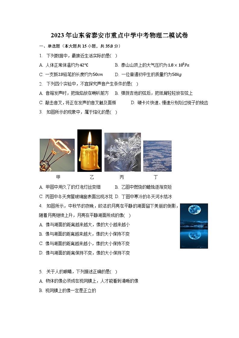 2023年山东省泰安市重点中学中考物理二模试卷-普通用卷01