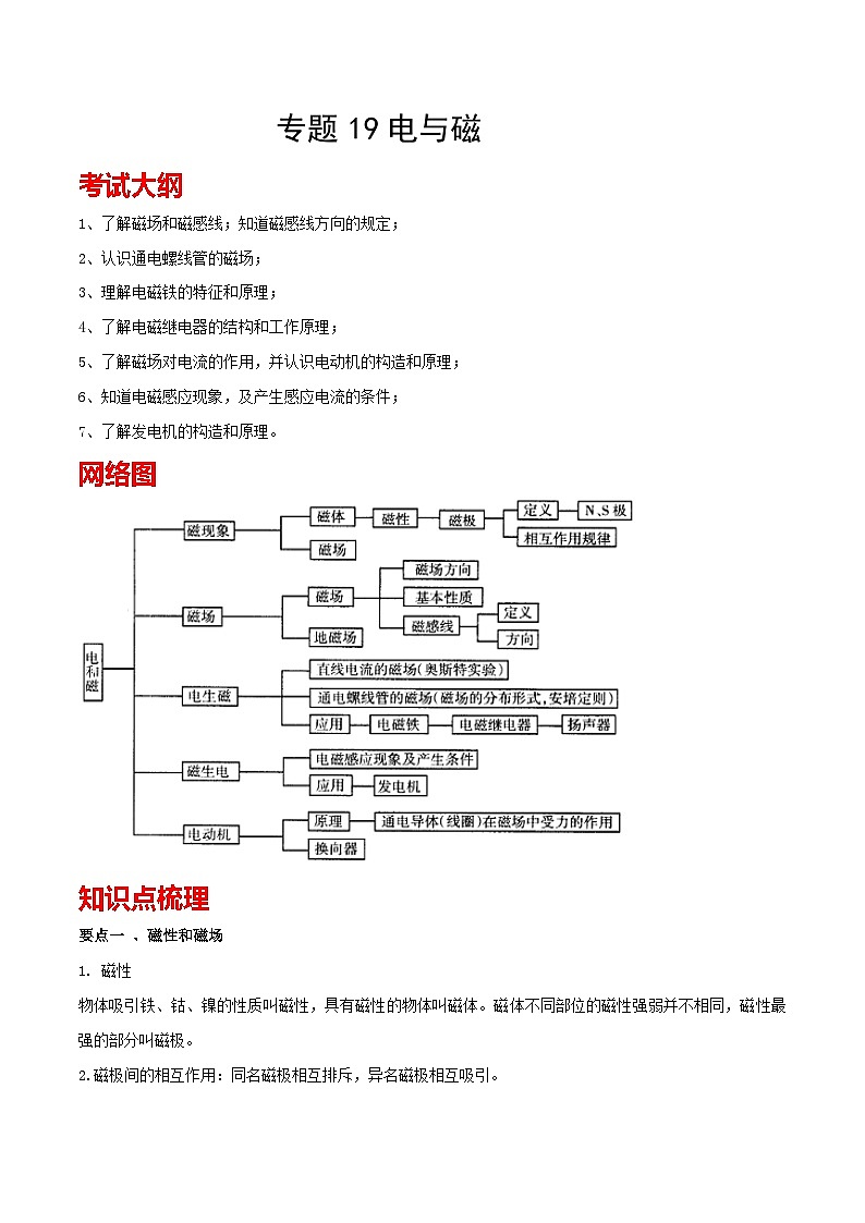 考点19 电与磁 备战中考物理一轮复习知识点+练习（含答案解析）01