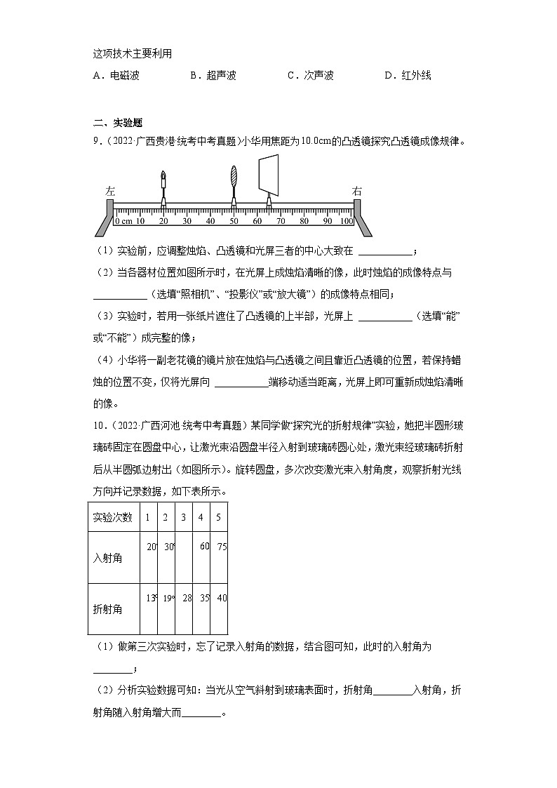 广西各地市2022年中考物理真题分项汇编-15光学（选择题、实验题）第3页