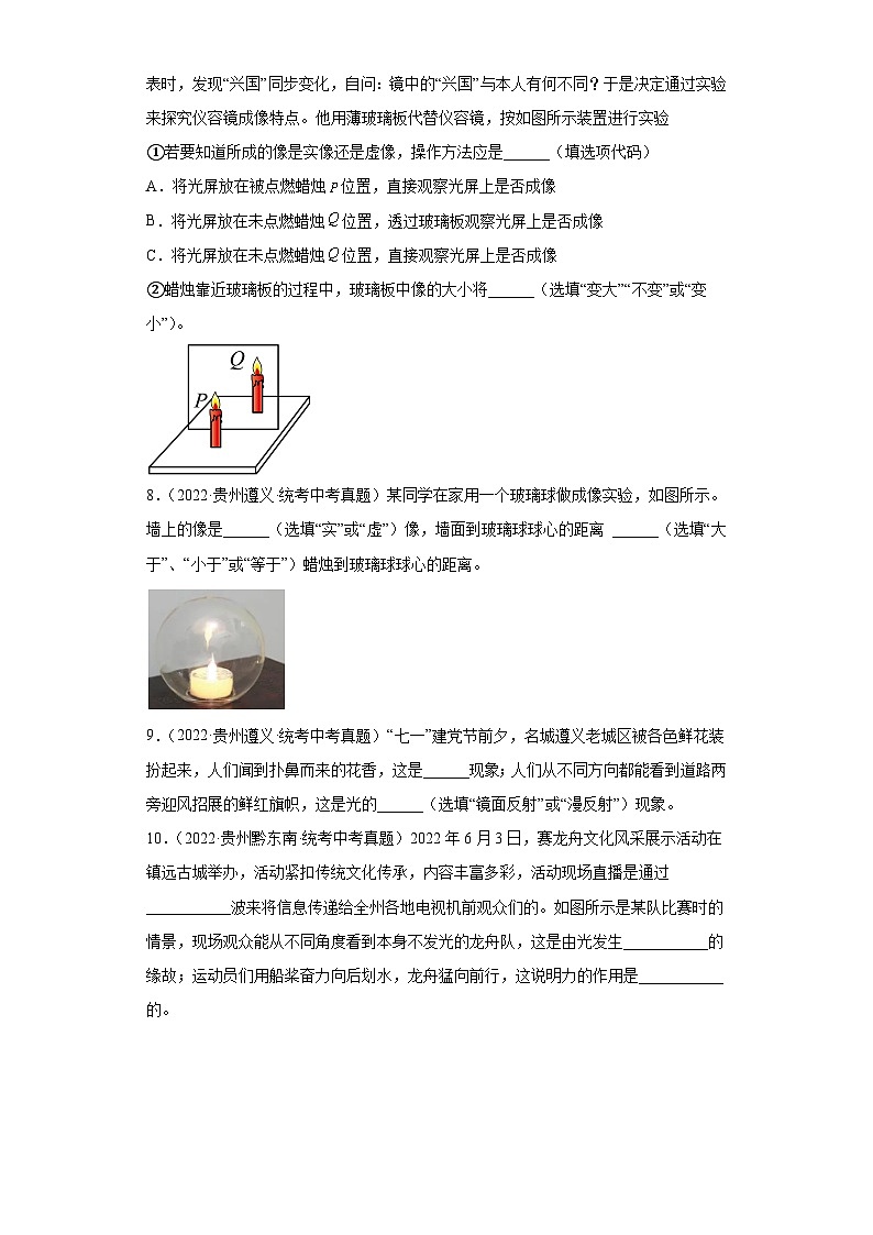 贵州省各地市2022年中考物理真题分项汇编-13光学03
