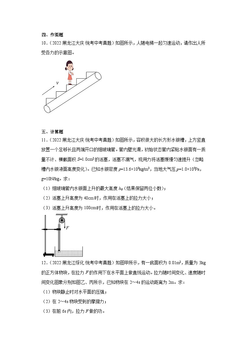 黑龙江省各地市2022年中考物理真题分项汇编-05二力平衡的条件及其应用03