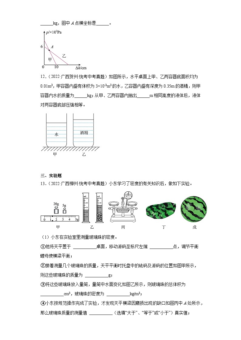 广西各地市2022年中考物理真题分项汇编-01质量和密度03