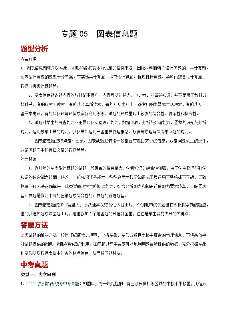 专题26  图表信息题 备战中考物理一轮复习知识点+练习（含答案解析）第1页
