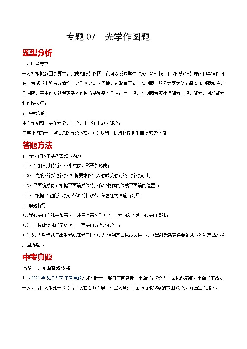 专题28  光学作图题 备战中考物理一轮复习知识点+练习（含答案解析）第1页