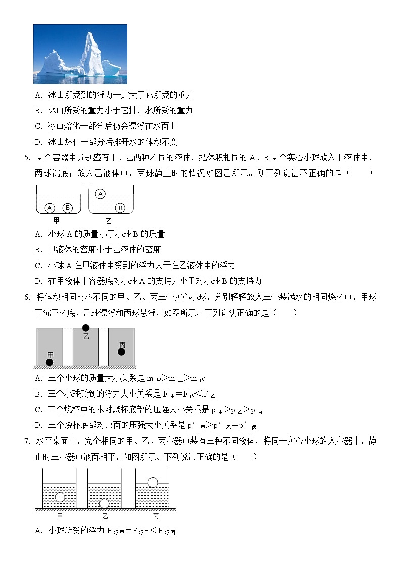 【期末专项突破】2022-2023学年人教版八年级物理下册期末难点题型专项练习：专题12 物体浮沉条件及应用（原卷版+解析版）02