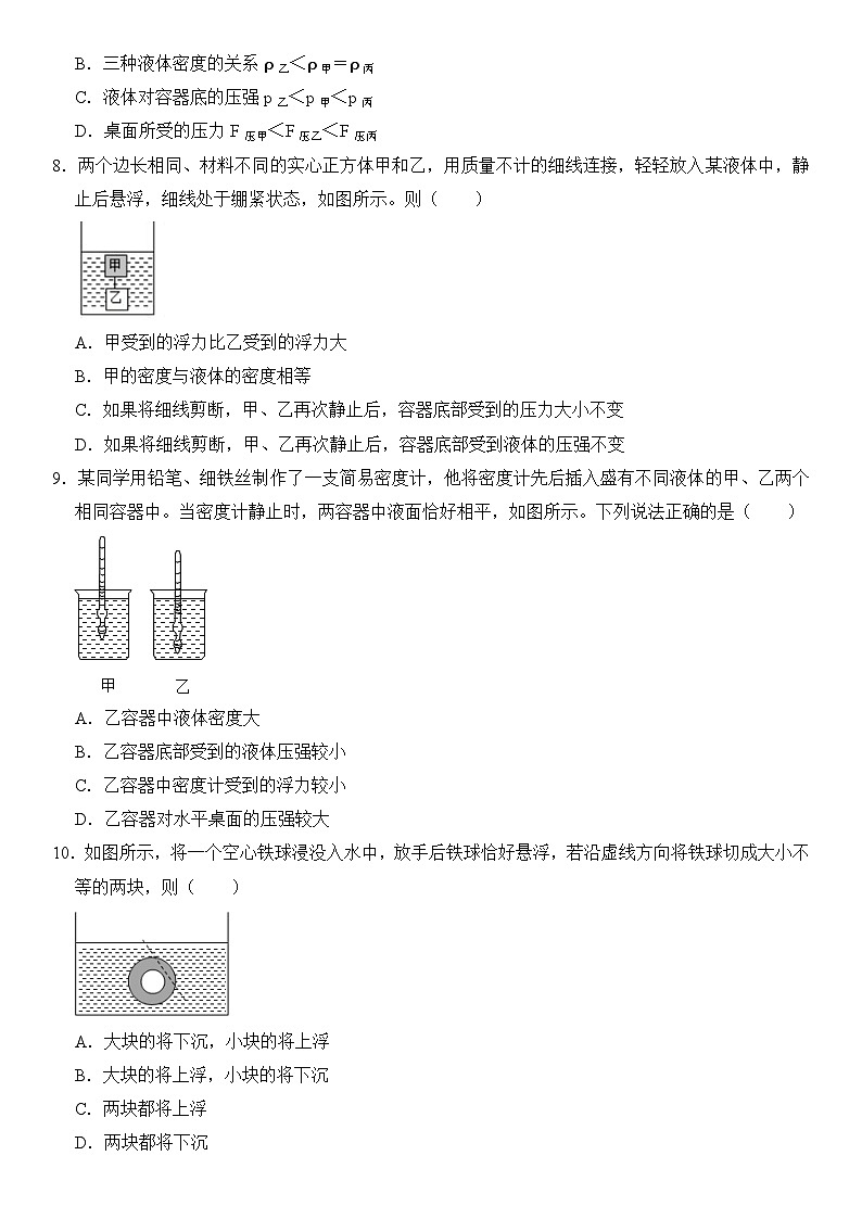 【期末专项突破】2022-2023学年人教版八年级物理下册期末难点题型专项练习：专题12 物体浮沉条件及应用（原卷版+解析版）03