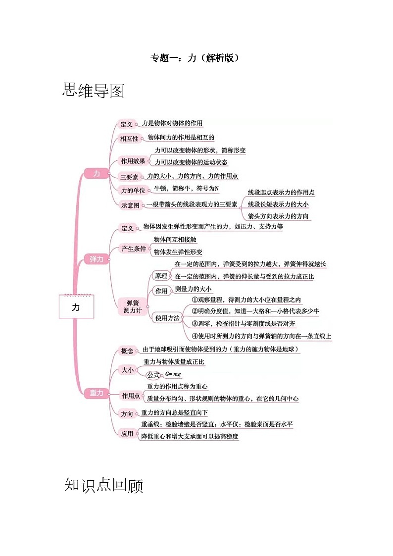 【期末专项复习】2022-2023学年人教版八年级物理下册期末专项练习：专题01 力（原卷版+解析版）01