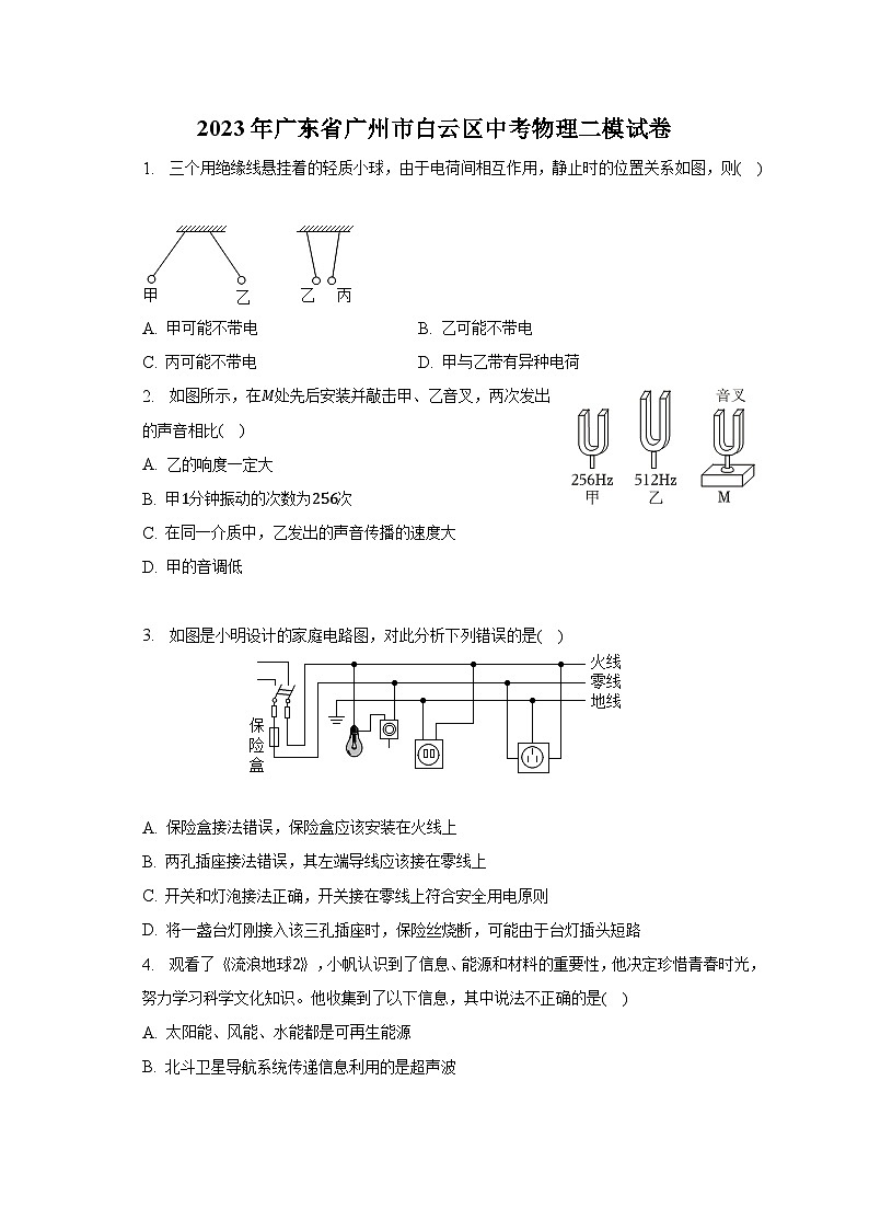 2023年广东省广州市白云区中考物理二模试卷-普通用卷01