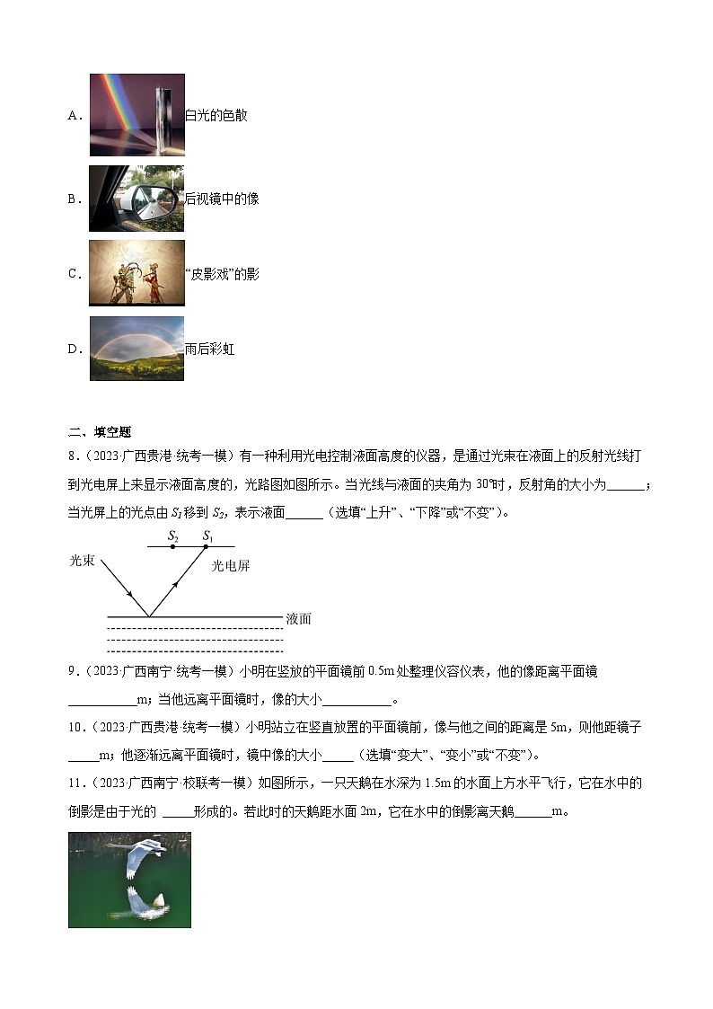 2023年广西地区九年级物理中考模拟题分项选编：光现象第3页