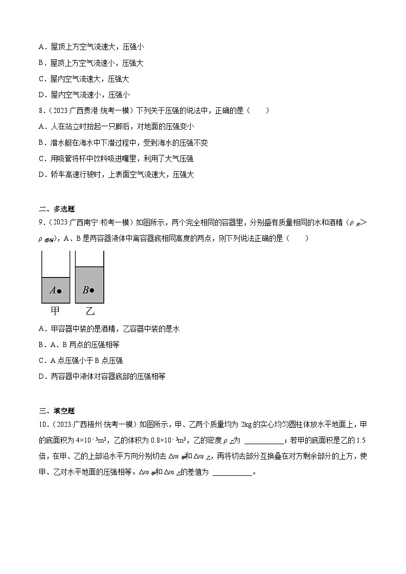 2023年广西地区九年级物理中考模拟题分项选编：压强第3页